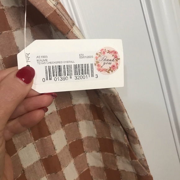 Sadie & Sage Brown and Cream Gingham Jumpsuit with Wide Leg NWT - Picture 9 of 10